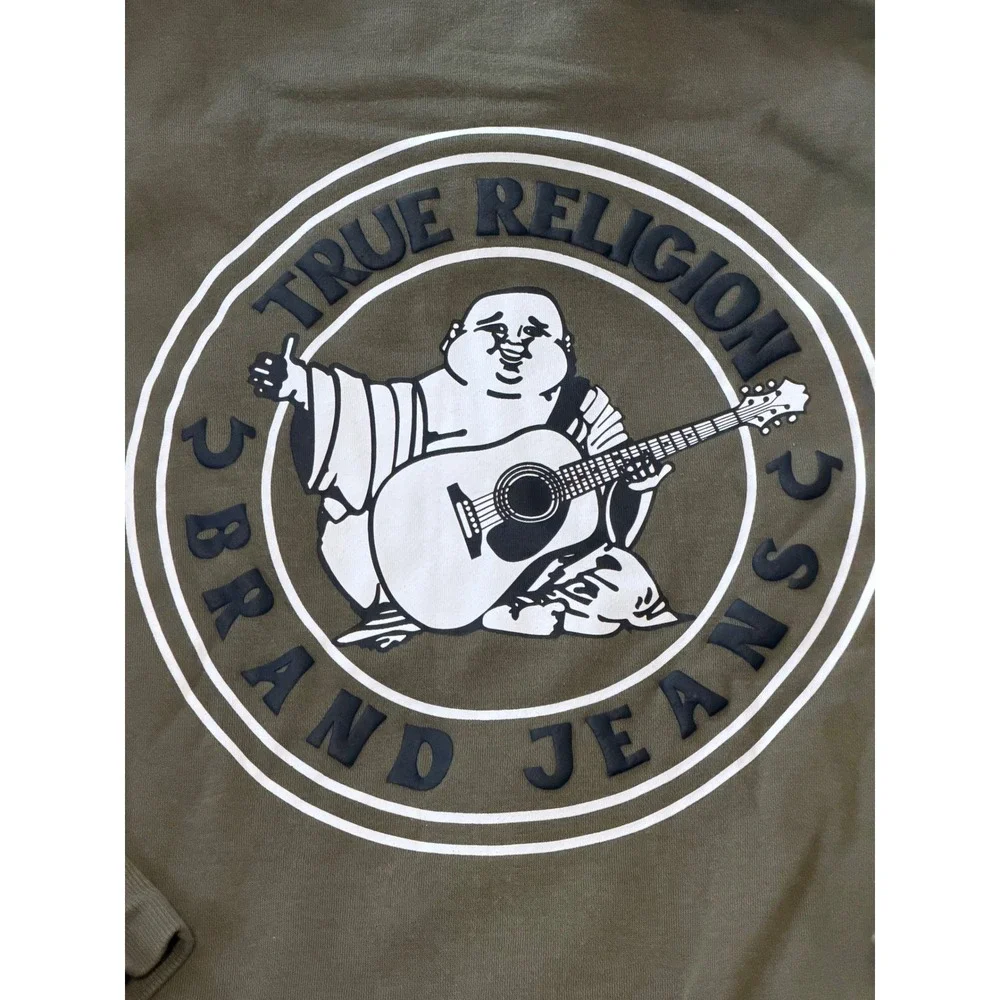 True Religion Men's Size L Olive Green Zip-Up Hoodie‎ Streetwear Y2K Logo